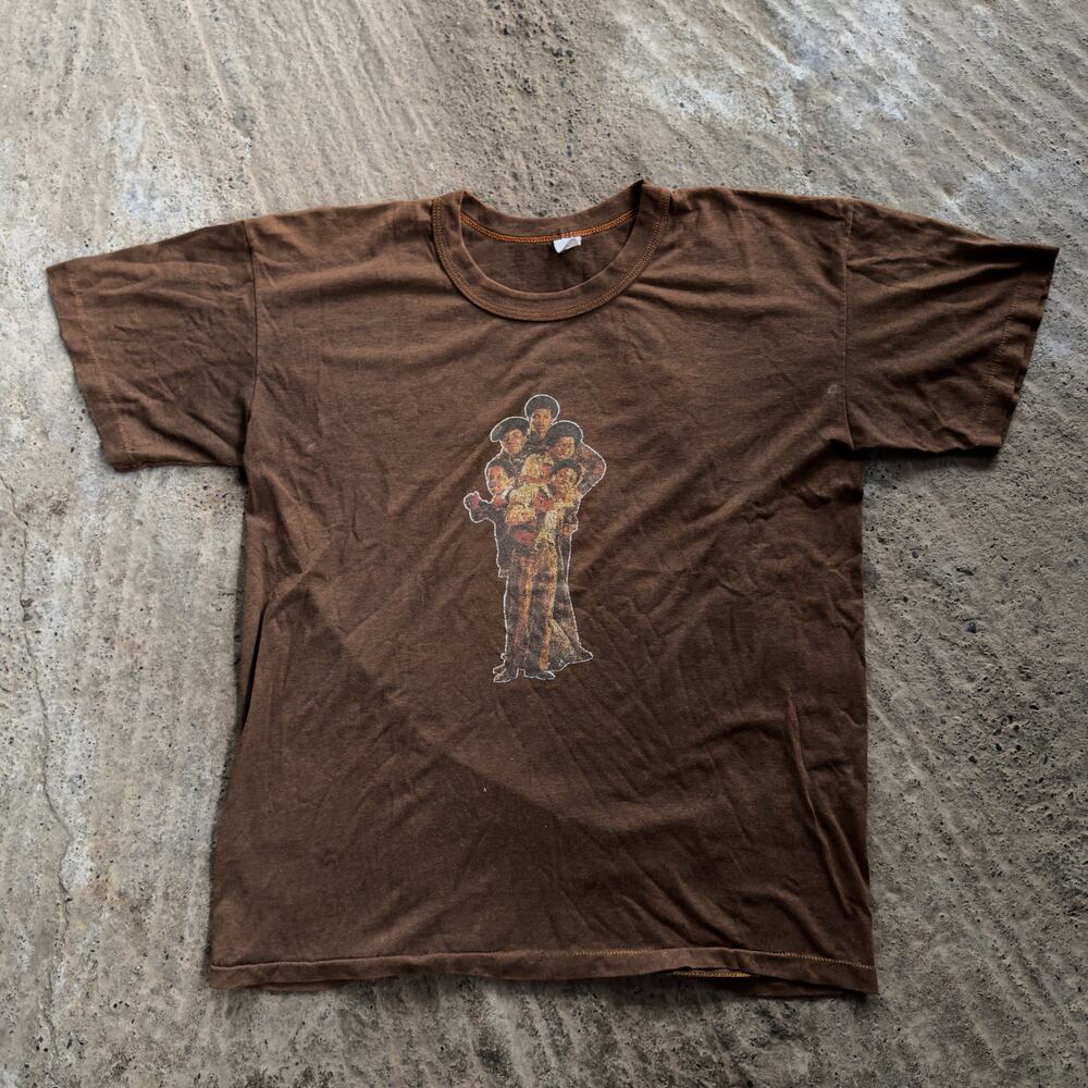 Vintage 80s The Jackson 5 T-Shirt Brown Graphic Band Soul Michael Boxy Large